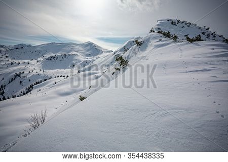 Snowy peaks, Planneralm skiing resort in winter,  Austrian Alps
