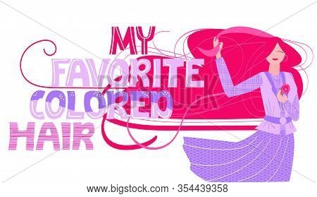 Vector Flat Illustration Attractive Young Woman With Caloric Colored Hair. Next To It Is Picture Let