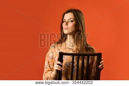 Home Furniture. Gorgeous Beauty. Just Relaxing. Woman Beautiful Face. Female Fashion. Girl Long Hair