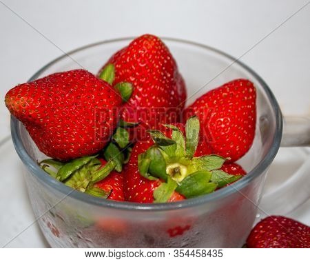 Bowl Of  Chilled Juicy Red Ripe Strawberries