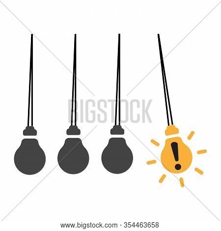 Creative Light Bulb Idea Concept, Business Idea. Attention And Denger Concept. Pendulum With Ligt Bu