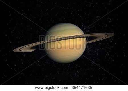 Planet Saturn In The Starry Sky Of Solar System In Space. This Image Elements Furnished By Nasa.