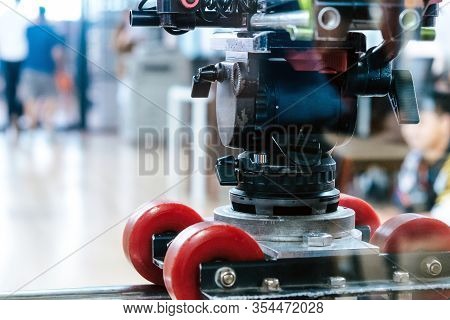 Detail Of Dolly Track For Camera Equipment,film Shoot,behind The Scene, Film Crew Production