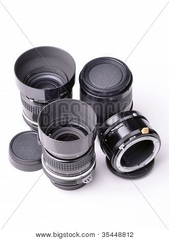 Коллекция фотографические объективы, на белом фоне