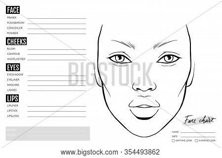 Face Chart Blank. Makeup Artist Vector Template.