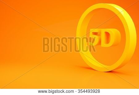 Yellow 5d Virtual Reality Icon Isolated On Orange Background. Large Three-dimensional Logo. Minimali