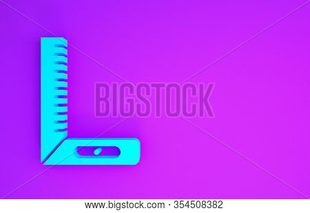 Blue Corner Ruler Icon Isolated On Purple Background. Setsquare, Angle Ruler, Carpentry, Measuring U