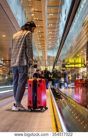 Woman On Moving Walkway, Moving Sidewalk, Moving Pavement, Autopedescalator, Walkalator, Travelator,