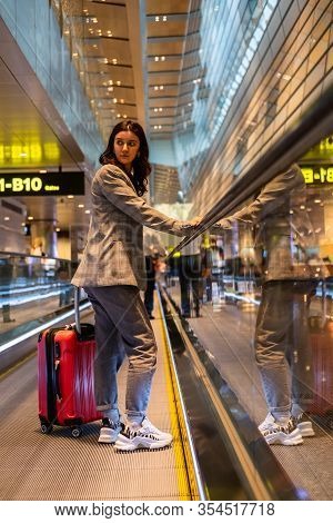 Woman On Moving Walkway, Moving Sidewalk, Moving Pavement, Autopedescalator, Walkalator, Travelator,
