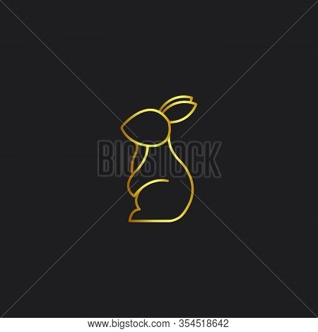 Vector Logo Illustration Rabbit Standing Golden Color Style