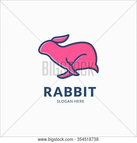 Rabbit Run Logo Vector Illustration Flat Outline Style
