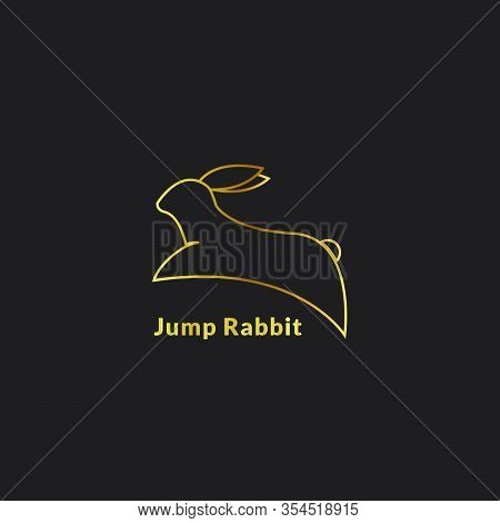 Jump Rabbit Illustration. Golden Bunny Isolated On Black Background.