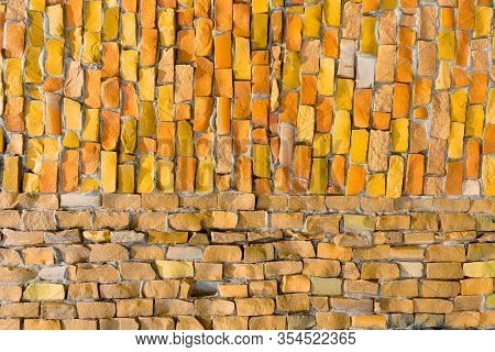 Orange And Brown Surface Of Abstract Decorative Smalt Mosaic With High Resolution For Background. Mu
