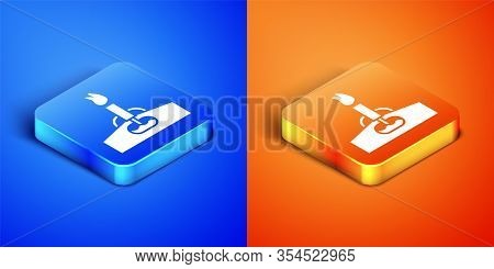 Isometric Oil Rig With Fire Icon Isolated On Blue And Orange Background. Gas Tower. Industrial Objec