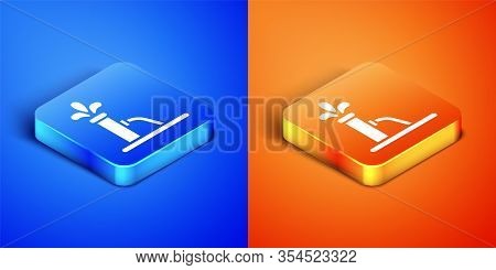 Isometric Oil Pump Or Pump Jack Icon Isolated On Blue And Orange Background. Oil Rig. Square Button.