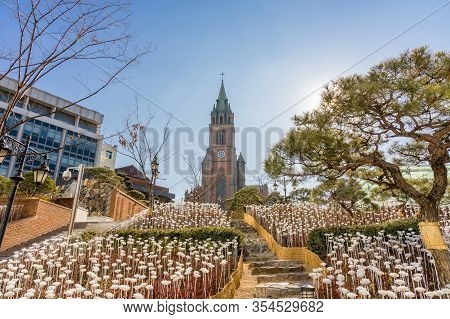Seoul, South Korea - January 02, 2019: Myeongdong Catholic Cathedral In Seoul, South Korea, The Roma