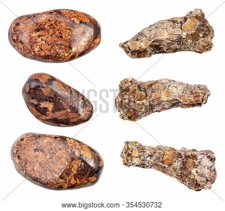 Set Of Various Bronzite (enstatite) Rocks Isolated On White Background