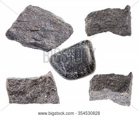 Set Of Various Chromite Rocks Isolated On White Background