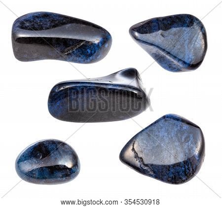 Set Of Various Dumortierite Gemstones Isolated On White Background