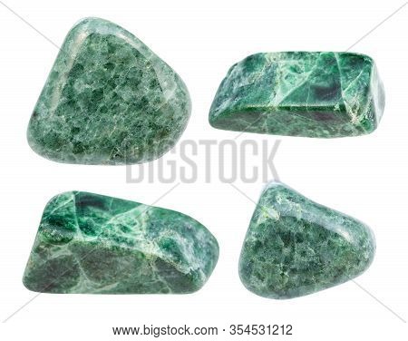 Set Of Various Jadeite Gemstones Isolated On White Background