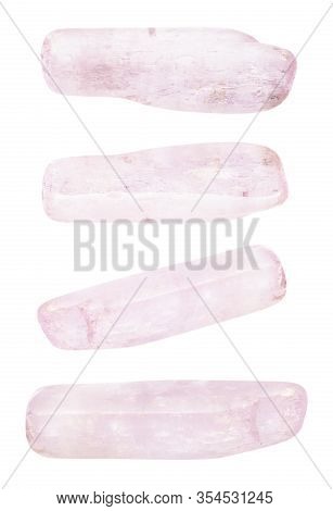 Set Of Kunzite (lilac Spodumene) Gemstones Isolated On White Background