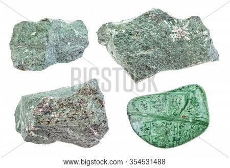 Set Of Various Tinguaite (phonolite) Rocks Isolated On White Background