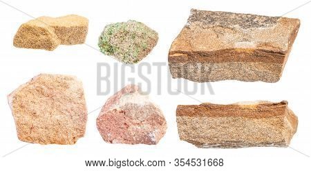 Set Of Various Sandstone Rocks Isolated On White Background