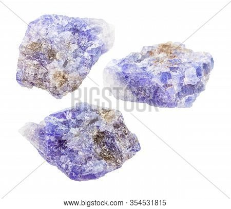 Set Of Tanzanite (blue Violet Zoisite) Crystals Isolated On White Background