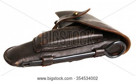 Brown Leather Old Pistol Holster With Rivet Isolated
