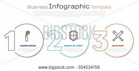 Set Line Dynamite Bomb Stick Clock, Shield And Crossed Baseball Bat. Business Infographic Template. 