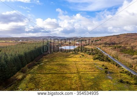 Aerial Of Lake In A Peatbog By Clooney, Portnoo - County Donegal, Ireland