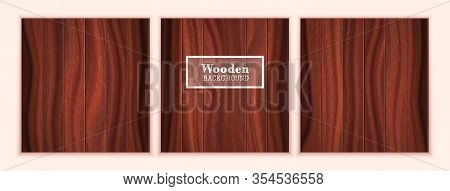 Three Dark Wood Textured Backgrounds, Walnut Vector Boards.