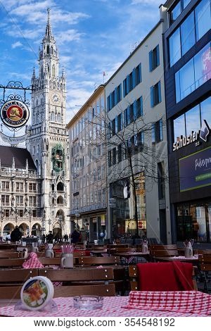 Munich, Germany - March 1, 2020: Munich Cityhall Is Located On Marienplatz, At The Heart Of The City