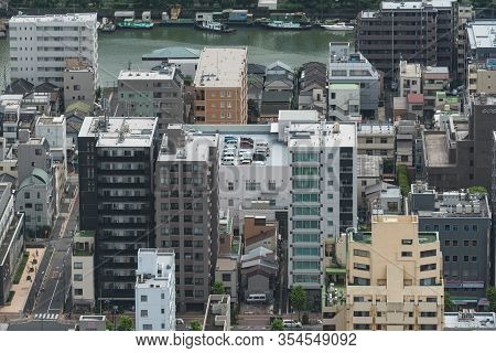 Tokyo, Japan - August 30, 2016: Aerial View Of Tokyo Residential Suburb With Residential And Commerc
