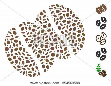 Dotted Mosaic Based On Coffee Beans. Mosaic Vector Coffee Beans Is Designed With Randomized Ellipse 