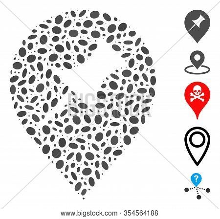 Dot Mosaic Based On Interest Pin Marker. Mosaic Vector Interest Pin Marker Is Composed With Random E