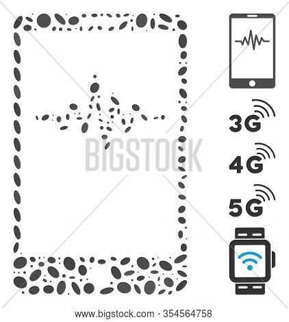 Dotted Mosaic Based On Mobile Signal Graph. Mosaic Vector Mobile Signal Graph Is Composed With Scatt