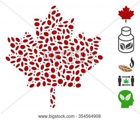 Dotted Mosaic Based On Maple Leaf. Mosaic Vector Maple Leaf Is Designed With Randomized Oval Element