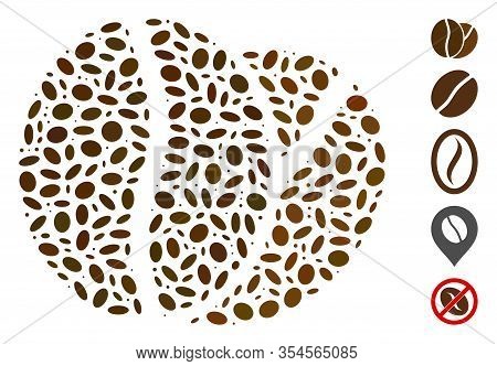 Dotted Mosaic Based On Coffee Beans. Mosaic Vector Coffee Beans Is Formed With Scattered Elliptic Do