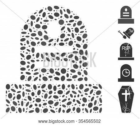 Dot Mosaic Based On Grave Stone. Mosaic Vector Grave Stone Is Composed With Random Ellipse Elements.