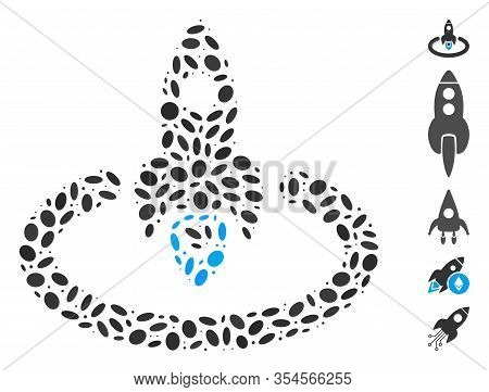 Dot Mosaic Based On Space Rocket Launch Area. Mosaic Vector Space Rocket Launch Area Is Composed Wit