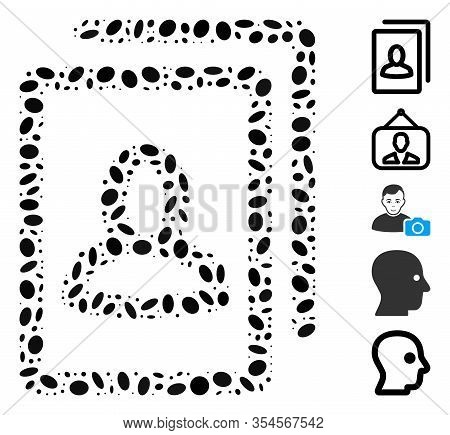 Dot Mosaic Based On Portrait Gallery. Mosaic Vector Portrait Gallery Is Created With Random Elliptic