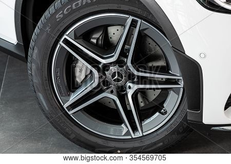 Novosibirsk, Russia - March 06, 2020:  Mercedes-benz  Glc-class, Car Wheel With Alloy Wheel And New 