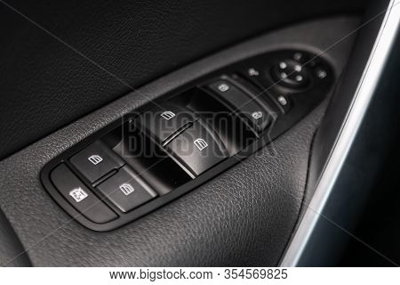 Novosibirsk, Russia - March 06, 2020:  Mercedes-benz X-class,  Closeup Of A Door Control Panel In A 
