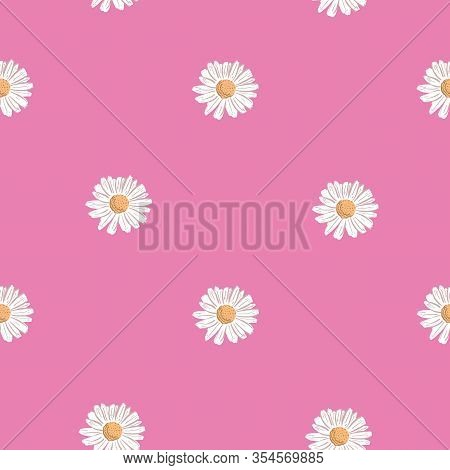 Repeat Daisy Flower Pattern With Pink Background. Seamless Floral Pattern. Stylish Repeating Texture