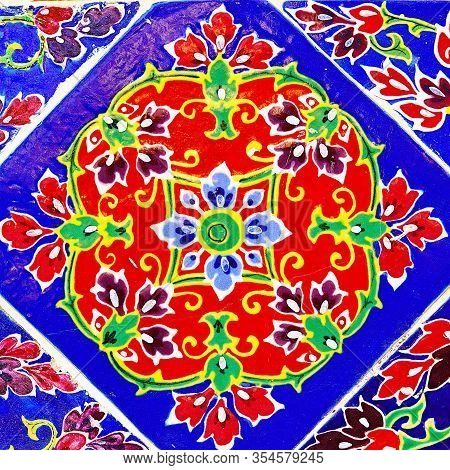 : Old Over 151 Year Wall Ceramic Tiles Patterns Handcraft From Thailand Temple Wall Public