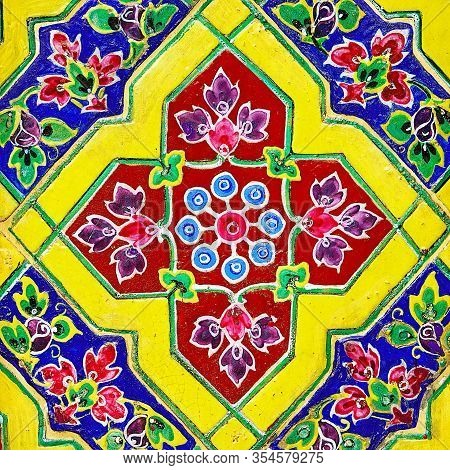 : Old Over 151 Year Wall Ceramic Tiles Patterns Handcraft From Thailand Temple Wall Public