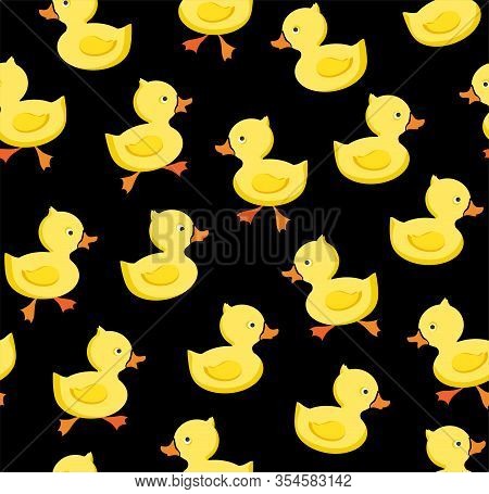 Ducklings, Seamless Pattern, Color, Black, Vector. Ducklings, Seamless Pattern, Color, Black, Vector