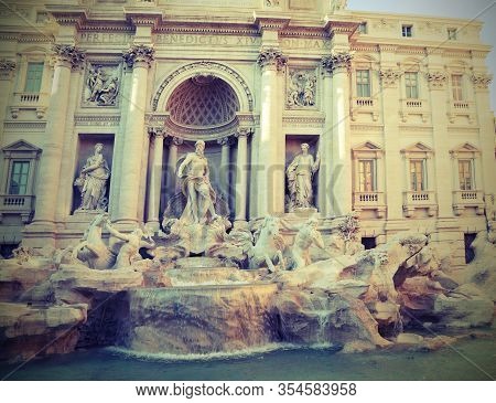 Famous Fountain Of Trevi In Rome In Central Italy Without People