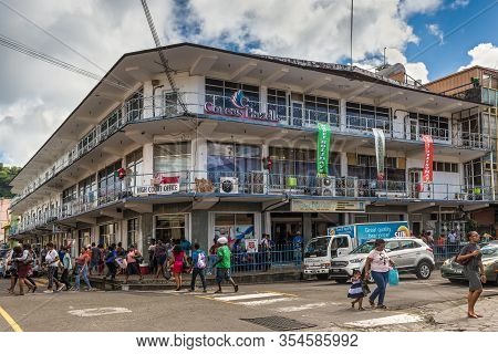 Kingstown, St Vincent And The Grenadines - December 19, 2018: Street View Of Kingstown At Day With S